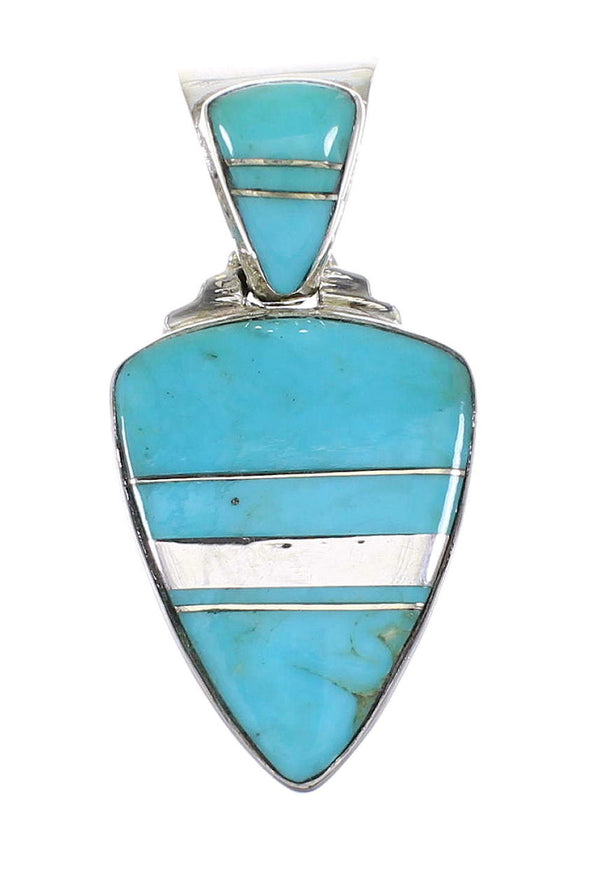 Turquoise Inlay Genuine Sterling Silver Southwest Pendant AX96478